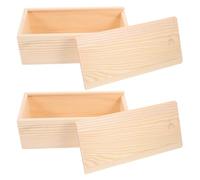 FRCOLOR Lot de 2 Boîtes de Rangement en Bois de Pin Brut 14,5 X 7,5 X 4,5 Cm avec Couvercle Coulissant, Boîtes Compactes pour Loisirs Créatifs, Couture, Bijoux et Organisation Bureau