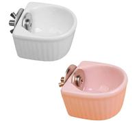 FRCOLOR Lot de 2 Bols Suspendus en Céramique pour Animaux de Compagnie Gamelles pour Lapins Hamsters et Écureuils Conteneurs de Nourriture Anti-Renversement Couleurs Blanc et Rose