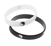 FRCOLOR Lot de 2 Bracelets en Silicone Yin Yang Taille Unique Noir et Blanc Bijoux Extensibles pour Femme et Homme Style Chinois Tai Chi Accessoire de Mode Confortable et Doux Peau