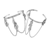 FRCOLOR Lot De 2 Bracelets Manchettes En Alliage Métal Argenté, Brassard Décoratif Feuilles, Bijoux De Bras Pour Femme, Accessoires Légers Pour Occasions Spéciales Et Présents Élégants