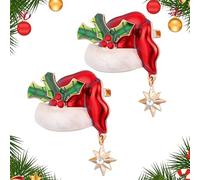 FRCOLOR Lot de 2 Broches de Noël en Alliage avec Pierres Brillantes, Épingle de Revers Chapeau de Noël, Accessoire Festif pour Vêtements, Pulls, Écharpes, Décorations Saisonnières