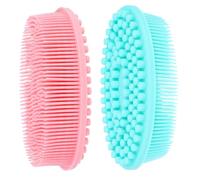 FRCOLOR Lot de 2 Brosses de Bain Sensorielles en Silicone pour Bébé, Brosse de Massage Douce Double Face, Taille Adaptée aux Petites Mains, Couleur Rose et Verte, Exfoliante Corporelle