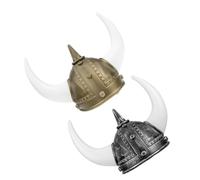 FRCOLOR Lot de 2 Casques à Cornes de Taureau Casques Médiévaux pour Adultes Plastique Léger Couleurs Or et Argenté Accessoires de Déguisement pour Carnaval Halloween et Fêtes