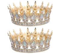 FRCOLOR Lot de 2 Couronnes de Mariée Dorées Strass Ab Diadèmes Ronds Élégants pour Accessoires de Coiffure de Mariage pour Cérémonies Séances Photo et Enterrement de Vie de Jeune Fille