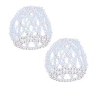 FRCOLOR Lot de 2 Filets à Cheveux Élastiques Crochetés Bleus avec Perles de Cristal, Chignon pour Danseuses et Patineuses, Accessoires Coiffure Faits Main pour Femmes et Filles