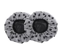 FRCOLOR Lot de 2 Grands Bonnets de Ajustables en Satin Imperméable pour Femmes, Couleur Noire à Motifs Cœurs, Adaptés Cheveux Longs et Bouclés, Réutilisables pour Bain, Soins Cuisine