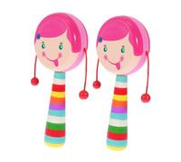 FRCOLOR Lot De 2 Hochets à Main En Bois Éléments De Dessin Animé Pour Bébé, Petit Format, Léger Et Solide, Jouet Sensoriel Pour Éveil Et Coordination Œil-main, Maison Premières Découvertes