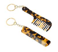 FRCOLOR Lot de 2 Mini Peignes en Acétate Léopard à Dents Larges avec Porte-clés, Peignes de Coiffage Portables pour Homme et Femme, Accessoire de Poche Pratique pour Voyage et Retouches