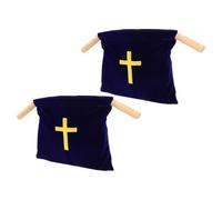 FRCOLOR Lot de 2 Paquet de Collecte à Offrandes en Velours Bleu avec Broderie Croix, Dimensions 43 X 25 Cm, Panier D’église pour Communion, Baptême et Fêtes Religieuses