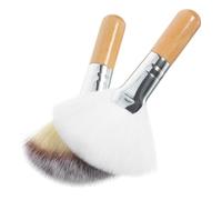 FRCOLOR Lot De 2 Pinceaux Éventail Pour Poudre Visage Grand Format, Poils Doux Synthétiques, Manches Courts En Bois Naturel, Pour Maquillage Visage Et Blush, Usage Professionnel Et Quotidien