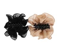 FRCOLOR Lot de 2 Pinces à Griffes en Mousseline de Fleur Antidérapantes pour Cheveux Épais et Fins, Accessoires Fleurs Chics Kaki et Noir, pour Mariages, Demoiselles D’honneur et