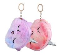 FRCOLOR Lot de 2 Porte-Monnaie Licorne en Peluche à Fermeture Éclair, Petit Portefeuille Doux pour Femmes et Garçon et Filles, Paquet à Main Cartoon Rose et Violet, pour École et Voyage