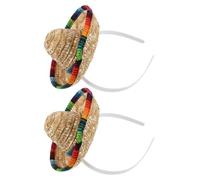 FRCOLOR Lot de 2 Serrage-têtes Mini Chapeaux Sombrero Mexicain en Tissu Paille Légère, Diamètre 16 Cm, Bandeaux Colorés pour Fête Cinco de Mayo, Carnaval et Décoration Festive Thème