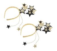 FRCOLOR Lot de 2 Serrage-Têtes Paillettes Noirs et Dorés Étoiles à Cinq Branches Accessoires Coiffure pour Filles Bandeaux Décoratifs pour Fête du Nouvel An et Anniversaires