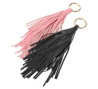 FRCOLOR Lot de 2 Set de Porte-clés de Voiture en Cuir Pu Pompon Noir et Rose, Accessoires Fait Main pour Clés et Paquet à Main, Décoration pour Couple, Breloques à Pompons, Présent