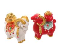 FRCOLOR Lot de 2 Statues de chèvre du Zodiaque Chinois, Bol à trésor | Statue de l'Année du Mouton, symbole de richesse et de chance, sculpture , décoration Feng Shui