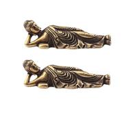 FRCOLOR Lot de 2 Statuettes de Bouddha en Laiton Massif Miniatures, Figures de Bouddha Couché Décoratives pour Maison, Bureau et Voyage, Ornement Compact et Portatif