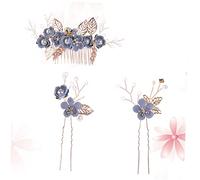 FRCOLOR Lot De 3 Accessoires Cheveux Fleuris En Alliage Pour Fille, Grand Peigne Paire D'épingles, Style Mariage Bohème, Couleur Naturelle, Pour Cérémonie Et Fête Enfantine