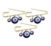 FRCOLOR Lot de 3 Broches Épingle à Foulard Œil Maléfique Bleu en Verre, Finition Dorée, Décorations pour Vêtements, Paquet et Accessoires Féminins, Style Turc