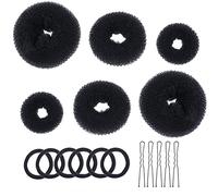 FRCOLOR Lot De 3 Chignons En Forme De U Pinces À Cheveux Élastiques Donuts Pour Queue De Cheval Kit Doutils De Coiffure Facile Noir 15 Pièces/kit