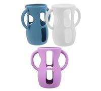 FRCOLOR Lot de 3 Housses en Silicone pour Biberons en Verre 240 Ml, Manchons avec Poignées, Protection Anti-casse, Compatibles avec Biberons Standard, Couleurs Blanc, Bleu Marine