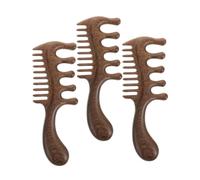 FRCOLOR Lot de 3 Peignes de Massage du Cuir Chevelu en Bois de Santal, Peigne Large à 5 Dents Rondes pour Massage Méridien, Démêlage Cheveux, Outil Multifonction pour Spa, Maison