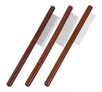 FRCOLOR Lot de 3 Peignes de Toilettage pour Chiens et Chats avec Manche en Bois, Acier Inoxydable, Dents Longues et Fines, Peigne Démêlant et Anti-puces, Accessoires pour Toilettage