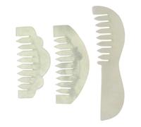 FRCOLOR Lot De 3 Peignes En Jade Naturel Massage Cheveux Pour Femmes, Forme Rectangulaire, Dentelée Et Croissant, Soins Capillaires, Détente Visage, Accessoires Bien-