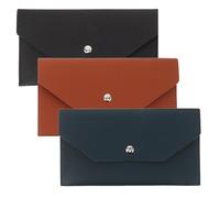 FRCOLOR Lot de 3 Pochettes Portefeuille en Cuir PU, Porte-Cartes Compact et Fin, Coloris Bleu Lac, Noir et Marron, Organisateur Pratique pour Billets et Cartes, pour Voyage et Gestion