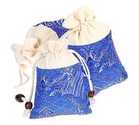 FRCOLOR Lot de 3 Sachets à Cordon en Brocart Bleu pour Bijoux, Pochette Présent Portable et Facile à Fermer, pour Mariage et Fête