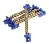 FRCOLOR Lot de 4 Borniers en Cuivre 12 Pôles 6X9 MM avec Base Barre de Mise à la Terre Bleue Bornier Omnibus de Distribution pour Raccordement Électrique et Panneaux Haute Résistance