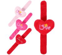 FRCOLOR Lot de 4 Bracelets à Claquer en Peluche de Cœur, 4 Tailles, Accessoires Doux et Légers pour Saint-valentin, Fête et Déguisement, Bracelets Snap Band Décoratifs