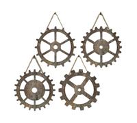 FRCOLOR Lot de 4 Engrenages en Bois Marron Décor Industriel Rétro Design Creux Compact pour Décoration Murale Chambre ou Vitrine