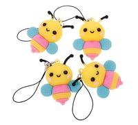 FRCOLOR Lot De 4 Petits Pendentifs En Forme D'Abeille Pour Téléphone Portable Breloques En Forme D'Abeille Porte-Clés Sangle Décoration Pour À Main Gel De Silice