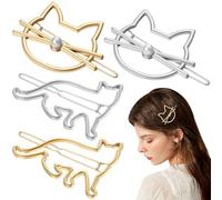 FRCOLOR Lot de 4 pinces à cheveux en métal en forme de chat avec perles pour femmes et filles