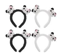 FRCOLOR Lot de 4 Serrage-têtes Panda 3d en Peluche Noire et Blanche, Bandeaux Élastiques pour Garçon et Filles, Accessoires Cosplay et Fête Thème du Carnaval, Bandeaux Coiffure Doux