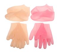 FRCOLOR Lot de 4 Set de Chaussettes Hydratantes en Silicone Élastiques pour Femmes, Masque Exfoliant Mains et Pieds, Protection Talons Secs, Spa et Soin à Domicile, Couleur Rose et Beige,