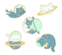 FRCOLOR Lot de 5 Broches Épingle à Poitrine Animaux Dessin Animé, Accessoires Vestimentaires Créatifs, Motifs Chat et Planète, pour Vêtements, Paquet et Fêtes Cosplay, Coloris