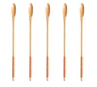 FRCOLOR Lot de 5 Cuillères à Bois pour Café et Miel Long Manche, Design Facile à Nettoyer, pour Mélanger Boissons et Thé