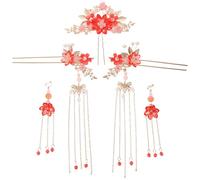 FRCOLOR Lot de 5 Épingles à Cheveux Traditionnelles Chinoises pour Mariage Hanfu, Accessoires Floraux Légers en Métal et Pompons, Décoration Vintage pour Fêtes et Cérémonies