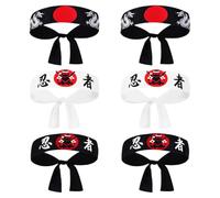 FRCOLOR Lot de 6 Bandeaux Ninja Japonerie Hachimaki Noirs et Blancs en Tissu Respirant Bandeau D’Anime et Serrage-Tête de Chef de Sushi Taille pour Entraînement Karaté Costume Ninja et
