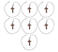 FRCOLOR Lot de 7 Colliers Pendentifs Croix en Bois Brut Cordelette Ajustable, Symbole Religieux Minimaliste pour Homme, Accessoire Costume Polyvalent pour Fêtes et Usage Quotidien