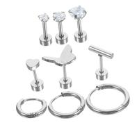 FRCOLOR Lot De 9 Boucles D'oreilles En Acier Inoxydable, Puces Et Créoles Argentées, Pour Femme, Ensemble Multi-styles, Adapté à Toutes Occasions, Assortiment Varié De Tailles Et Formes