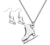 FRCOLOR Lot de Bijoux Patinage 3 Pièces Argentés - Collier Pendentif Patin Glace Unisexe Boucles D’Oreilles Créoles Originales - Accessoires Mode Hiver pour Amateurs Patinage Sportif