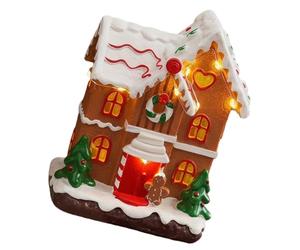 FRCOLOR Maison Décorative de Village de Noël en Matériau Peint | Ornement Miniature, Câble USB Inclus, Ambiance Hivernale, pour Présentoir à Étages et Réunions