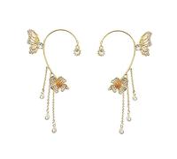 FRCOLOR Manchette D'oreille Fleur Pompon Doré, Alliage Léger, Clip D'oreille Sans Perçage, Bijoux Pour Femmes, Accessoire De Mode Quotidien Et Festival, Paire Gauche Et Droite