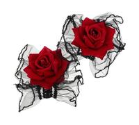 FRCOLOR Manchettes en Dentelle Gothique Fleurs Rouges et Halloween Bracelet Élastique Noir Confortable sans Marques pour Femmes, pour Soirée Mascarade