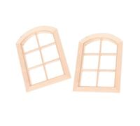 FRCOLOR Mini-Modèle Fenêtre Maison de Poupée en Bois Lot de 2 Arche Tête Ronde 6 Panneaux Échelle 1:12 Accessoires Meubles Miniatures Décoration DIY Village de Noël