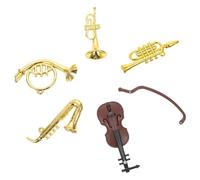 FRCOLOR Miniature Musical Instrument Set Mini Violin Saxophone Trumpet Dollhouse Decor Plastic Model with Smooth Painted Surface for Miniature House Scene Adornment