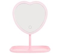 FRCOLOR Miroir de Maquillage LED Cœur Rechargeable USB pour Coiffeuse Miroir de Bureau Compact avec Éclairage Cosmétique Rose pour Fille